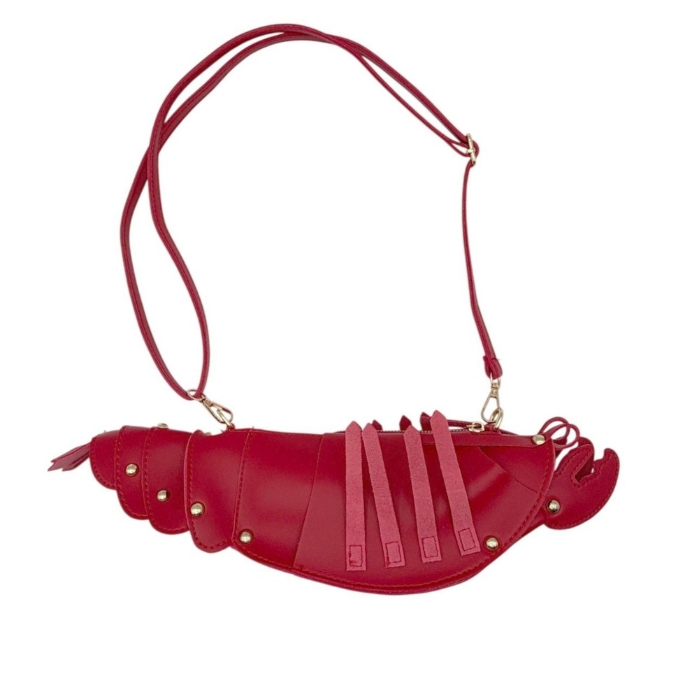 Novelty Red Faux Leather Quirky Coastal Chic 3D Lobster Crossbody Bag Purse